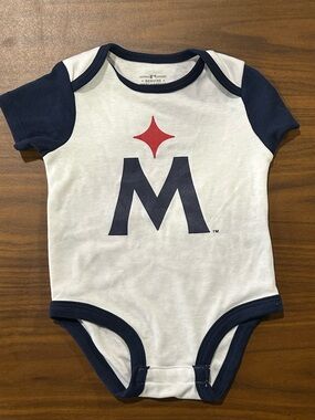 Genuine Merchandise White and Navy Baby One-Piece Bodysuit with Red Star